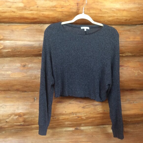 Fitz + Eddi Charcoal Gray Cropped Long Sleeve Boxy Popover Top Size Medium - Picture 1 of 5